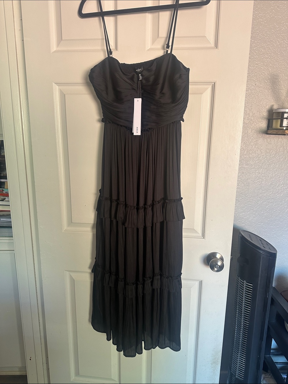 Aqua - Black Ruched Bodice Tiered Midi Dress